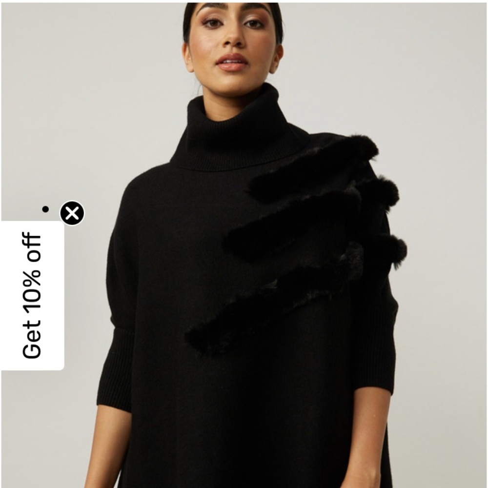 Joseph Ribkoff Poncho Style Sweater with faux fur detail. High Quality.